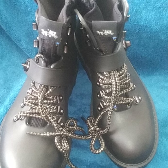 Black Coach boots rubber urban hiker booties sz 6B New FIRM - Picture 6 of 13